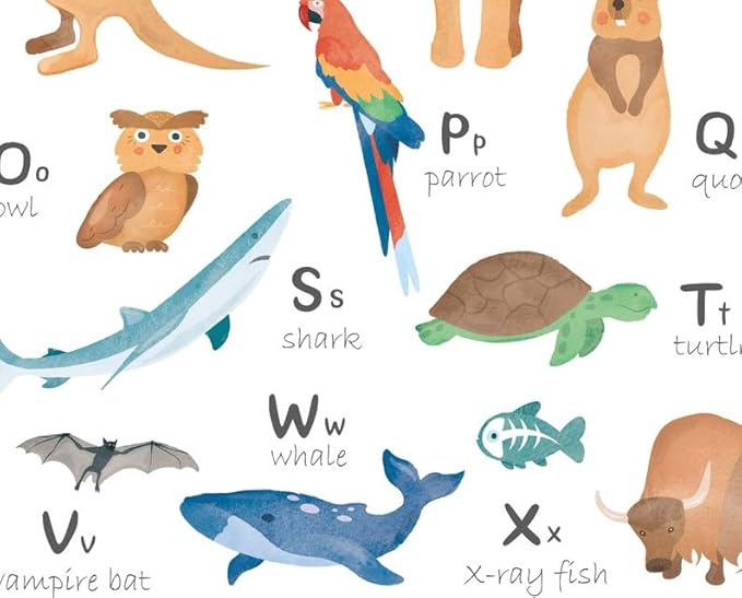 OZCONO Animal Alphabet Learning Poster, Vibrant ABC Wildlife Chart Kids, Playroom Wall Decor Art, Homeschool Education Guide (Unframed) (16x24)