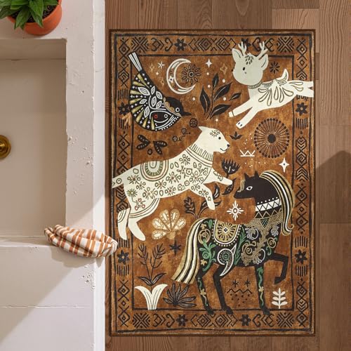 2x3 Cute Area Rug Kids Washable Fun Rug Earthy Brown Starlit Boho (6 Sq Ft)
