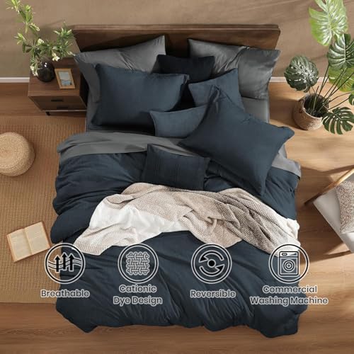 California King Size Comforter Set 7 Pieces Navy Blue Bed in a Bag
