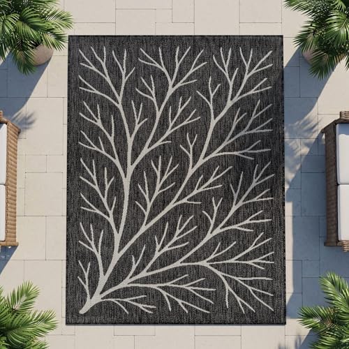 Washable Indoor Outdoor Rug 10x14 Modern Area Rugs Branch Pattern Non Shedding Waterproof Easy Clean Patio Deck Porch Living Room Bedroom Garden RV (140 Sq Ft)