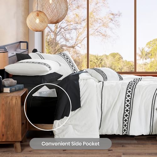 Embroidery King Size Comforter Set 7 Pieces White Bed in a Bag
