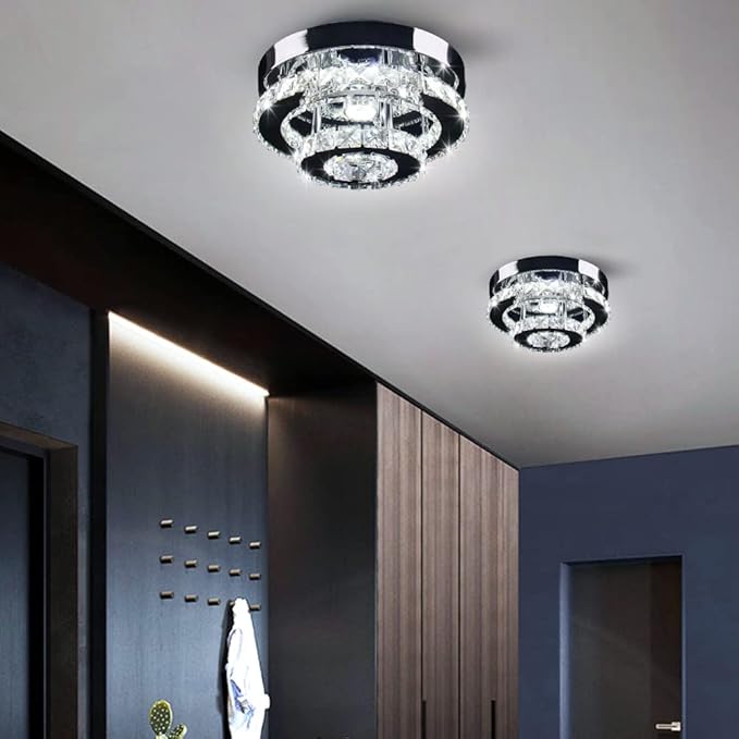 Mini Chandelier LED Crystal Ceiling Light 2 Layers Flush Mount Ceiling Light