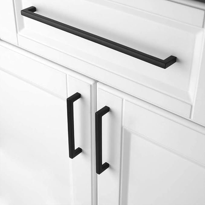 KOOFIZO Solid Square Bar Cabinet Handle - Black Furniture Pull, 10 Inch/256mm Screwhole Distance, 1-Piece for Kitchen Cupboard Door, Bedroom Dresser Drawer, Bathroom Wardrobe Hardware