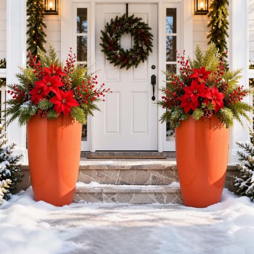 Autodaya 24" Faux Ceramic Large Planters for Outdoor Plants (2 Count)