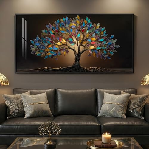 Large Framed Modern Tree of Life Wall Art for Living Room
