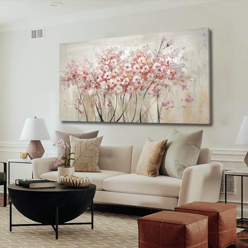 White Floral Oil Painting Canvas Art Wall Decor Modern Botanical Picture Graffiti Wall Art for Bedroom Living Room Kitchen Office 24" x 48"