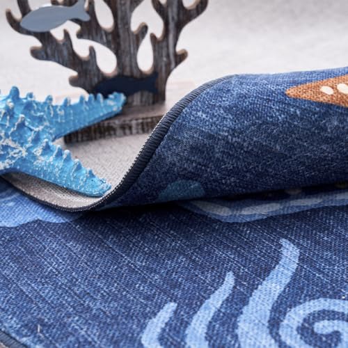 5x7 Coastal Area Rug Kids Washable Fun Rug Colorful Ocean Fish Indoor Floor Cover Non Slip Lightweight Soft Cozy Carpet for Bedroom Nursery Playroom Daycare Living Room (35 Sq Ft)