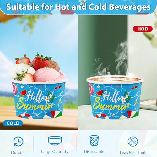Greencian 120Pcs 12oz Summer Pool Ice Cream Cups for Hot or Cold Food (12 Count)