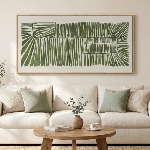 Large Framed Horizontal Green Abstract Botanical Canvas Wall Art