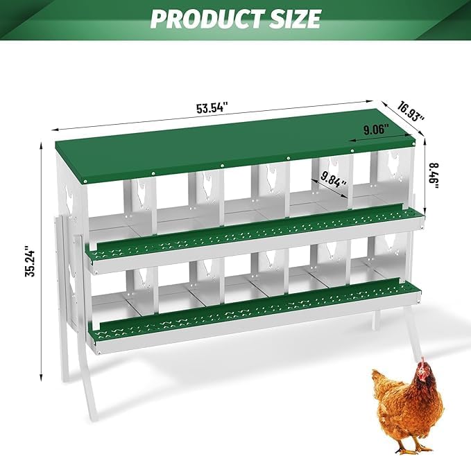 Chicken Nest Box, 10-Compartment Egg-Laying Box, Metal Hen House, Convenient for Collecting Eggs - Ventilated Poultry House Equipment - Suitable for Hens, Ducks Green,with Stand