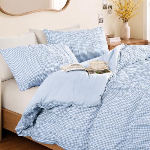 Blue Gingham Queen Size Comforter Sets