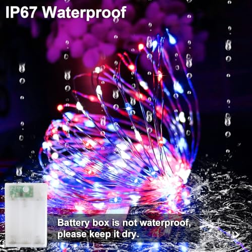 Patriotic Red White and Blue Fairy String Lights Battery Operated (33 Foot)