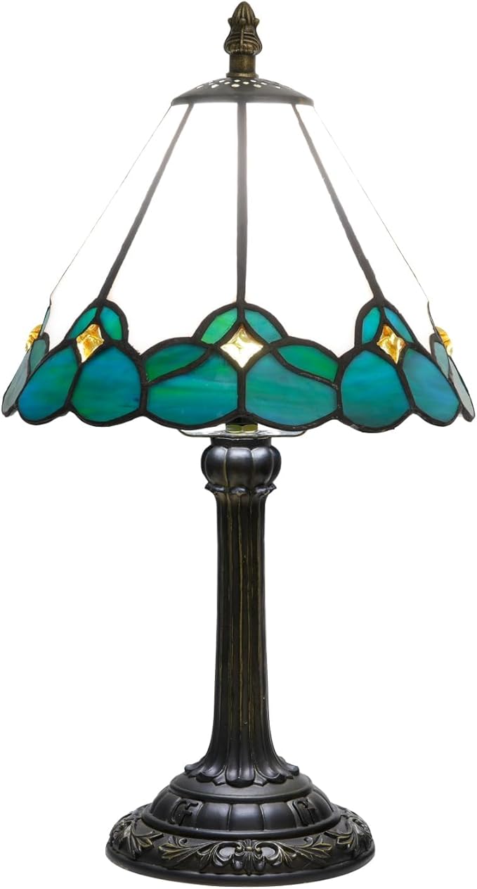 White Tiffany Lamp Small Bedside Dector Light Vintage Stained Glass Table Lamp