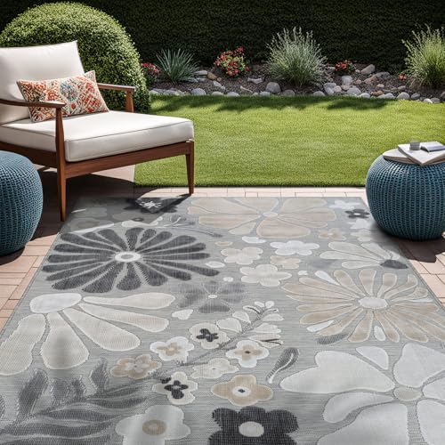 Outdoor Rug 8x10 Modern Floral Tropical Area Rugs for Outdoor and Indoor Patio Easy to Clean Non Shedding Living Room Porch Garden Washable Outside Carpet (80 Sq Ft)