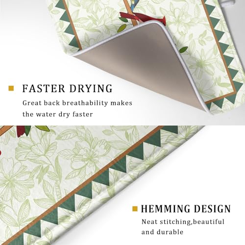 Spring Dish Drying Mat for Kitchen Counter Cute Bird Summer Super Absorbent Reversible Microfiber Kitchen Countertop Protector Dishes Pad Large 18x24 inch