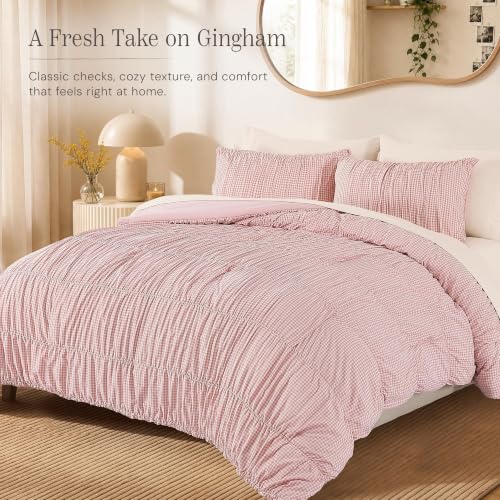 Pink Gingham Twin XL Comforter Set