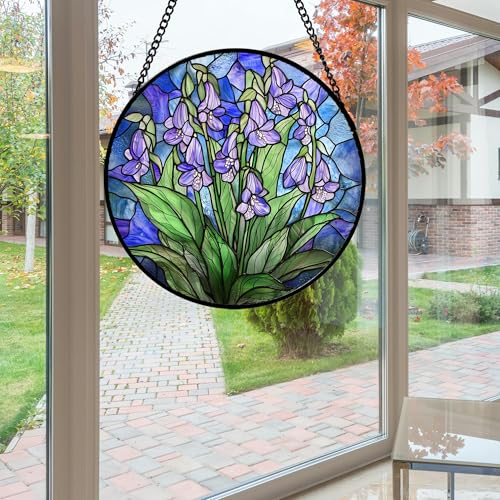 Stained Glass Window Hanging Suncatcher Purple Flower Gifts for Women 7.8"