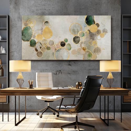 Large Abstract Canvas Wall Art Green and Gold Decorative Painting 29"x58" Picture Prints Colorful Canvas Wall Art for Kitchen Office Bedroom