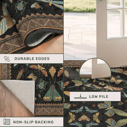 Black Boho 4ft Round Small Rugs for Entryway Non Slip (16 Sq Ft)