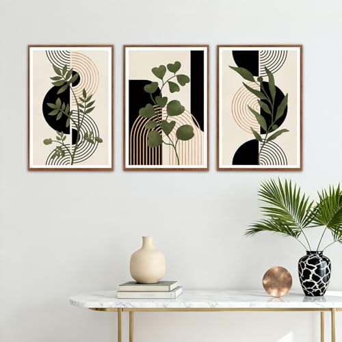 KAlRNE Boho Sage Green Decor Botanical Framed Line Wall Art Set (3 Count)