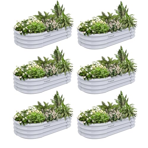 6 Pack 4x2x1ft Galvanized Raised Garden Bed Kit Oval Metal Ground Planter Box Outdoor Bottomless Planter Raised Beds for Vegetables Flowers Herbs Fruits