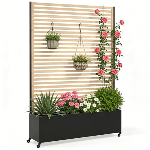 Metal Planter Box with Trellis Privacy Screen