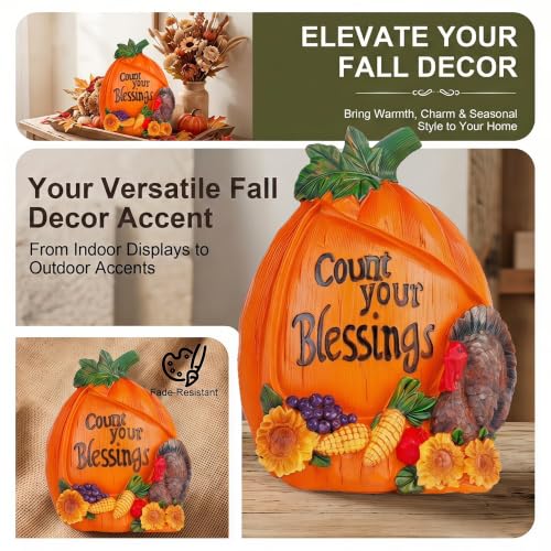 Fall Pumpkin Figurine with Turkey