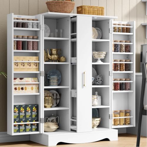 47“ White Kitchen Pantry Cabinet with 3 Doors