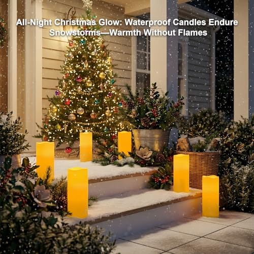 12"x5" Large Waterproof Outdoor Flameless Candles with Remote Timer (2 Count)