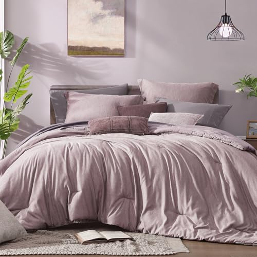 King Size Comforter Set 7 Pieces Lilac Cationic Dyeing Bed in a Bag