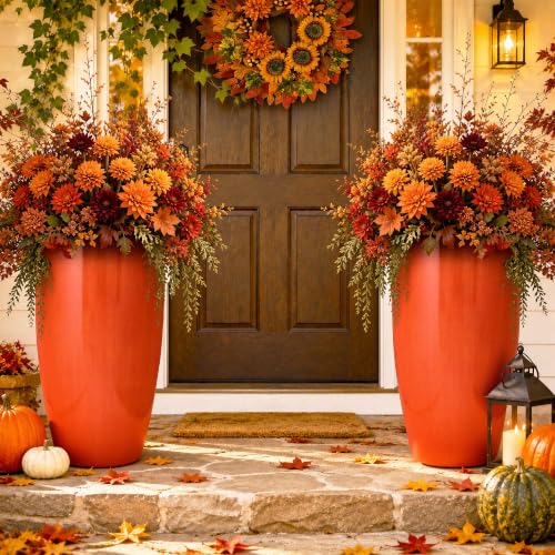 Autodaya 24" Faux Ceramic Large Planters for Outdoor Plants (2 Count)