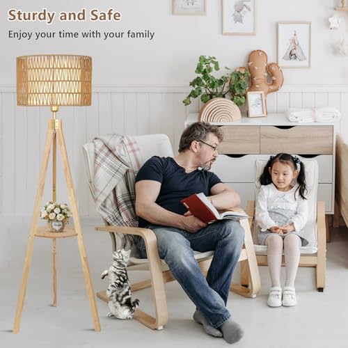 Oak Wood Tripod Floor Lamps for Living Room