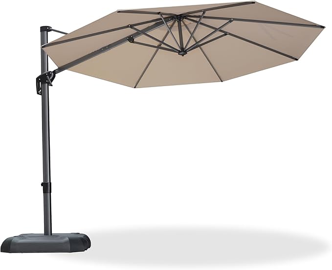 PURPLE LEAF 10 Feet Patio Umbrella Outdoor Cantilever Round Umbrella Aluminum Offset Umbrella with 360-degree Rotation for Garden Deck Pool Patio, Beige