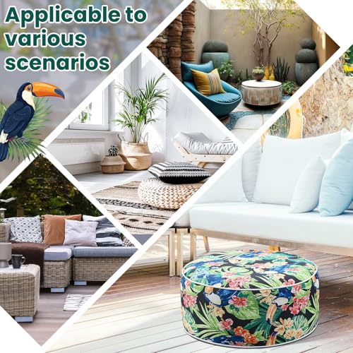 2 Pcs Inflatable Outdoor Ottoman Pouf Waterproof Round Footrest with Handle D21 x H9 Inch Indoor Outdoor Portable Footstool for Patio Garden Camping or Home Pool (2 Count)