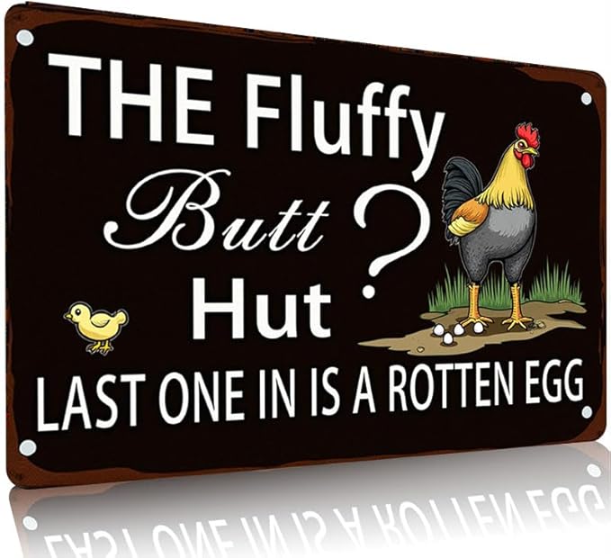 Fluffy Butt Hut Chicken 12x16 Inch Outdoor Decorative Yard Sign with Rooster Hen Chick Design for Farmhouse Patio Lawn Decor