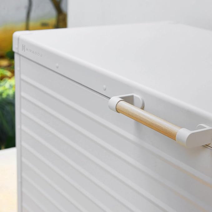 MIRADOR 281 Gallon Large Outdoor Metal Deck Box with Wheels, Storage Box with Lid for Patio Furniture, Garden Tools, Outdoor Cushion, Latte