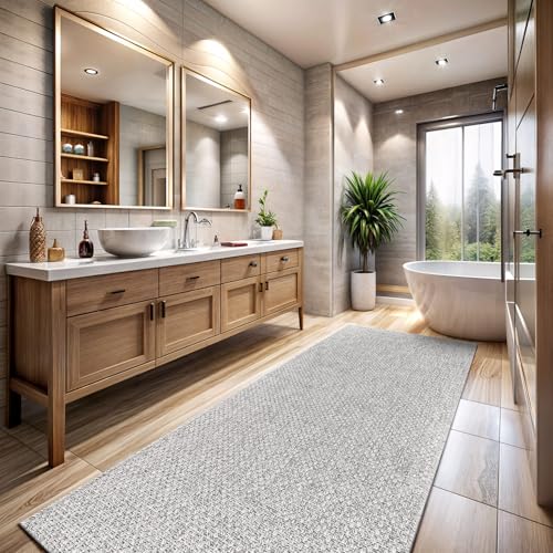 Indoor and Outdoor Runner Rug Gray Solid Boho Woven Design Easy (14 Sq Ft)