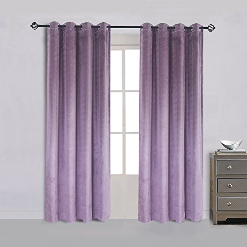 Super Soft Luxury Velvet Lavender Flannel Blackout Curtains Panel Drapes Grommet 52Wx108L inch Purplish Pink