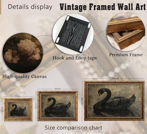 Vintage Gold Framed Black Swan Wall Art