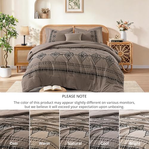 Full Size Comforter Set Embroidery Floral 7 Pieces Bed in a Bag