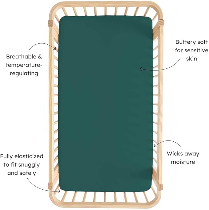 Kyte Baby Soft Crib Sheet - Standard Fitted Crib Sheet Made with Rayon from Bamboo, Ultra-Gentle and Breathable (Emerald)