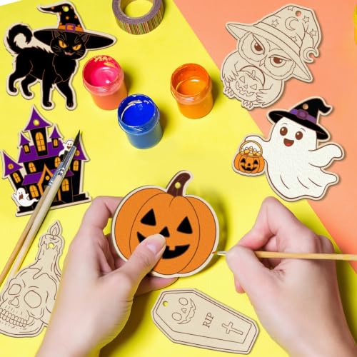 80PCS Wooden Halloween Ornaments to Paint Fall Decorations Crafts for Kids
