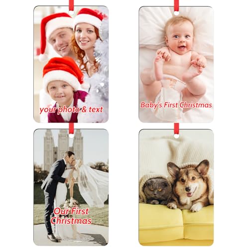 Personalized Photo Christmas Ornaments 2026 Personalized Gifts Home Decor Xmas Hanging Ornament Set of 4 for Christmas Tree Add Picture Text Design Custom Decoration Gift for Couples Family (4 Count)