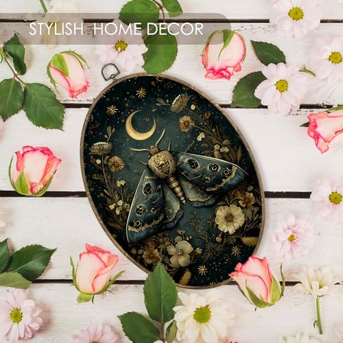 Dark Gothic Moth Oval Wall Art Decor Framed