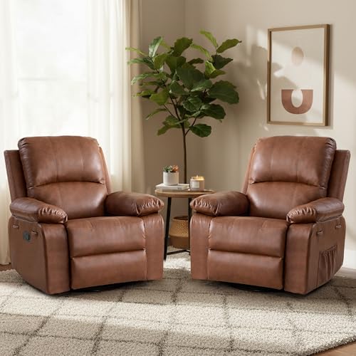 360° Swivel Rocking Leather Recliner Chair Set of 2 (2 Count)