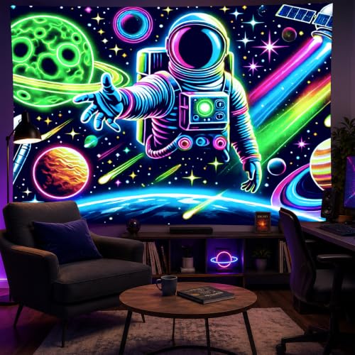 Blacklight Tapestry Galaxy Astronaut Neon Decor