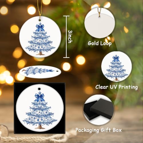 Blue Chinoiserie Snowflake Christmas Tree Ceramic Ornament