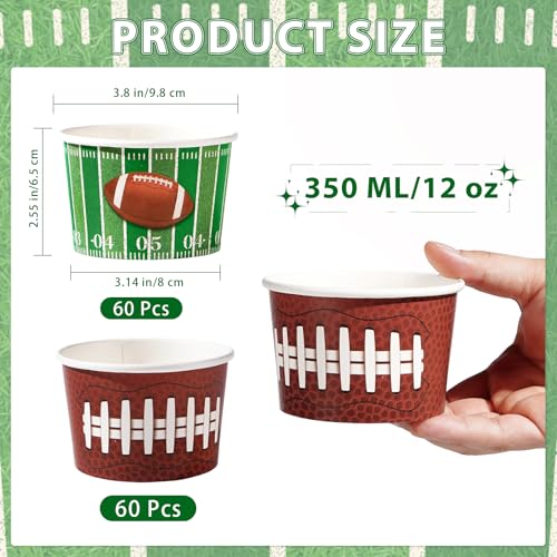 120Pcs 12oz Football Ice Cream Cups for Hot or Cold Food (12 Count)