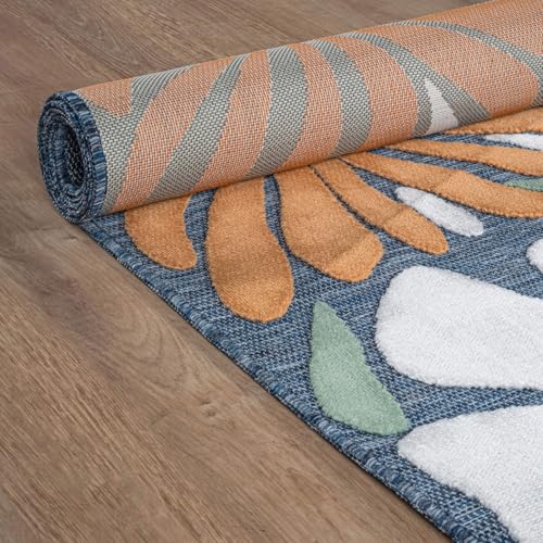 Outdoor Rug 10x14 Large Modern Floral Tropical Area Rugs for Outdoor and Indoor Patio Easy to Clean Non Shedding Living Room Porch Garden Washable Outside Carpet (140 Sq Ft)