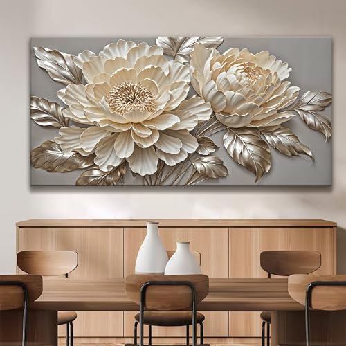 Large White Flower Canvas Wall Art For Living Room Prints 29 X 58 Inch